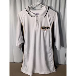 Pittsburgh Steelers NFL 3-Button Polo•Mens Size: Large•White/Black & Logo